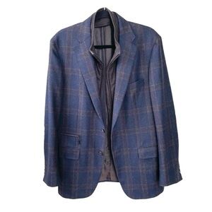 SAMUELSOHN Wool Windowpane Single Breasted Blazer Jacket Navy Blue Brown 42R